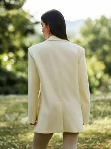 Fluxe Damen Einfarbige Marmorierte Reverskragen Langarm Lässig Loose Blazer - Gelb - Übersicht 6