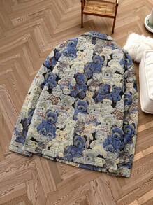 Manfinity Homme Men's Casual Bear Print Button Down Jacket, Autumn,Men Jacket,Fall And Winter Men Clothes,Winter Men Jacket,Funny Bear Jackte,Boyfriend Gifts, Men Graphic Jacket, Bear Graphic Jacket, Graphic Jacket Men, Men Jacket - Multicolor - View 2