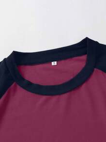 EURMUSE Camiseta de manga raglán con bloques de color 100% algodón para hombre - Burdeos - Ver 6