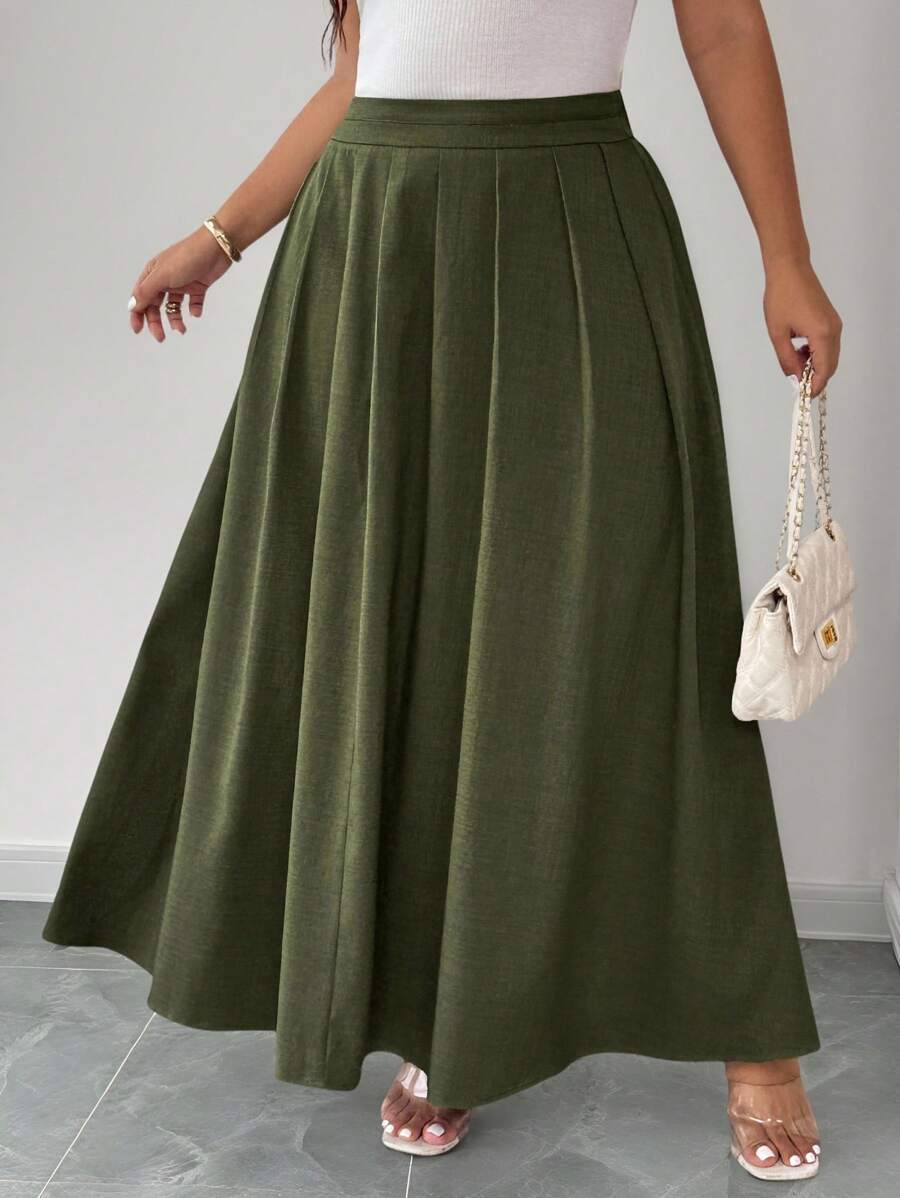 Elenzga 大码女式优雅法式轻盈奢华简约高端办公室/通勤/海滩度假雪纺短袖衬衫，有领子，前部纽扣，口袋，腰部抽绳，袖口，咖啡色 - 軍綠色 - 查看 1