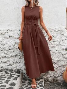 Solivie 女士纯色简约无袖裹身裙，休闲日常穿着