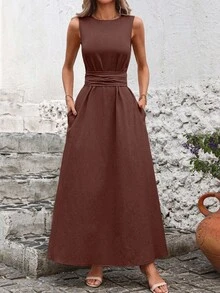 Solivie 女士纯色简约无袖裹身裙，休闲日常穿着