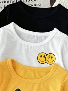 SHEIN Baby Jungen Langarm Oberteile mit Gesichtsprint, Mehrfarbig Schwarz Weiß Gelb, modisch lässig, Mehrfachpack - Verschiedenfarbig - Übersicht 3