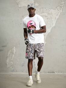 Manfinity ZONE917 Men's Streetwear Pink Camouflage Graphic Print Hooded T-Shirt Set - Multicolor - View 4