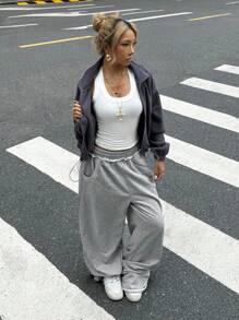 SHEIN Teen Girls' Casual Loose Fit Cozy Stand Collar Plush Jacket, Suitable For Autumn/Winter Fall