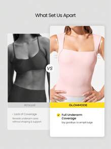 GLOWMODE FeatherFit™ Full Underarm Hip Length Square Neck Basic Tank Top Low Impact Yoga Pilates Studio Daily Removable Cups Valentine's Day