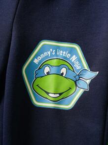 TEENAGE MUTANT NINJA TURTLES | SHEIN 男婴卡通条纹图案短袖连体衣和运动裤套装 - 彩色 - 查看 7