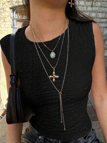 Siren Gaze Áo ba lỗ nữ All Match Multi-Mat Textured Slim-Fit, Mùa hè - màu đen - Xem 8