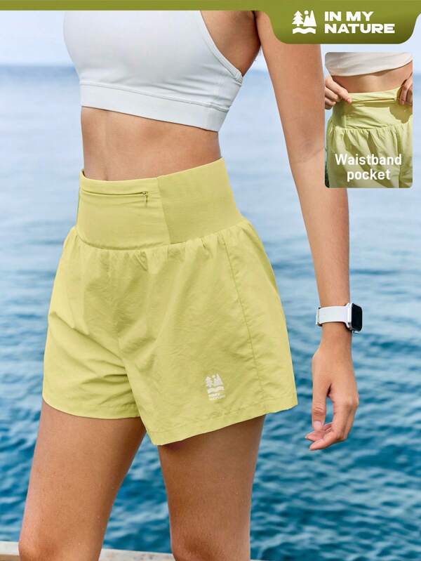SHEIN In My Nature Women's High Waist Zip Pocket Loose Outdoor Shorts Workout Short