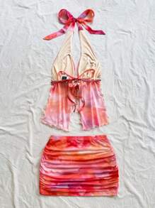 SHEIN x Eduarda Gutierrez Soleia 女士复古扎染花卉印花套装 - 彩色 - 查看 2