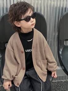 Dazy Kids Toddler Boys' Loose V-Neck Cardigan Jacket, Casual Textured Fabric, Autumn