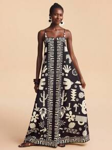 Travachic Elegant Black Spaghetti Strap Maxi Dress With Stylish Textured Details And Regular Fit African Dress Geometric Print Dress African Print Dress Black And White Dress Beaded Strap Dress, Bohemian Outfits, Ibiza Outfits, Western Style - Black - View 5