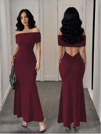 Rafferiza 全新设计露肩露背超长美人鱼连衣裙