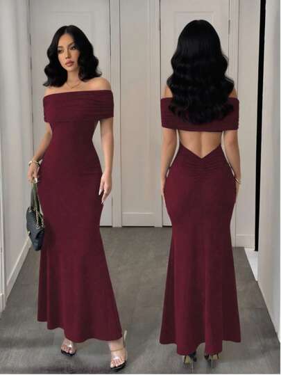 Rafferiza Nuevo diseño de vestido de sirena maxi sin hombros y sin espalda