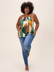 SHEIN LUNE Plus Size Minimalist Sleeveless Printed Top, Casual Everyday Wear Valentine Day Vacation Outfits Woman Summer Outfits For Women Going Out Tops Women,Business Casual Woman,Summer,Cute Shirts,Office - Multicolor - View 2