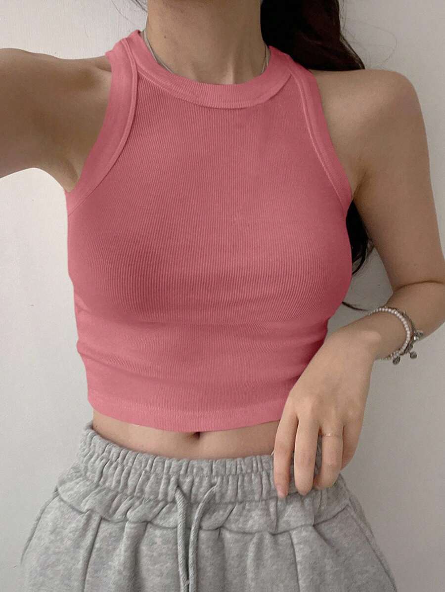 DAZY 女式纯色圆领罗纹短款运动背心