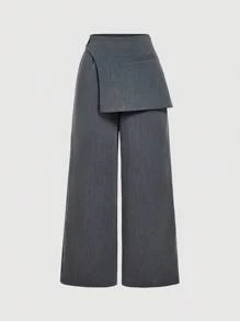 SHEIN MOD Women Dark Gray Overlay Formal Pants, Suitable For Back To School Season, Workwear In Fall/Winter - Dark Grey - View 2
