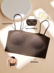 LUVLETTE Dream Curve 2ndSkin 无线无缝内置文胸运动健身内衣作为外套基本款 SizeFreedom 吊带背心抹胸装舒适必备单品也适合青少年女孩和儿童 - 巧克力棕 - 查看 2