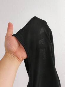 SHEIN MOD 女士黑色修身短袖褶皱圆领T恤，垂褶上衣 - 黑色 - 查看 6