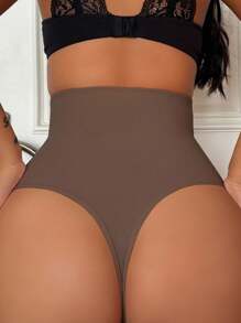 SHEIN Women's High-Waisted Tummy Control Shapewear Panty With Hook-And-Eye Closure - Mocha Brown - View 7