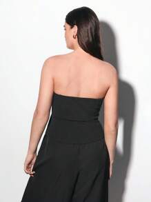 Maija Plus Size Women Rose Flower & Ruffle Trim Metal Embellishment Bustier Top - Black - View 3