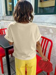 DrmWander Retro Crawfish Graphic Loose Round Neck Women Plus Size T-Shirt, Vintage Aesthetic Crawfish Summer Design, Casual Tee - Beige - View 2