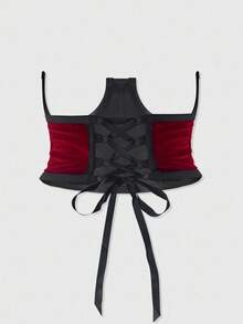 ROMWE Grunge Punk 1pc Women's Burgundy Velvet Material Cross Chain Decor Dark Goth Cross & Pentagram Waist Belt, Versatile For Halloween & Daily Wear - Burgundy - View 2