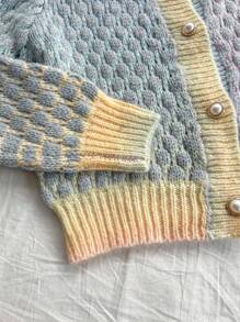 Franclia Women's Casual Button-Up Round Neck Mixed Fabric Cardigan Knitted Sweater Roupa Para A Universidade Fall Winter Cloth For Women