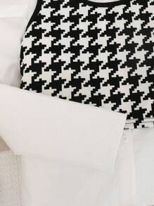 青少年女孩休闲时尚泡泡袖白衬衫和千鸟格背心两件套，返校舒适装 - 白色 - 查看 4