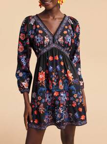 Travachic Fall/Winter Women's Outings For Holiday Date Dresses, Fall/Winter Outings For Beach Vacation V-Neck Tropical Plant Print Women's Long-Sleeved Dresses, Holiday Beach Dresses, School Uniforms, Very Simple Attire, Women's Country Clothing, Office Attire, Old Money Attire, Teacher Attire, Date Attire, Graduation Season, Fall Women's Clothing, Printed Dresses