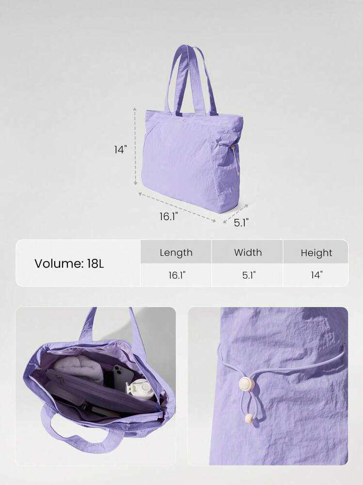 GLOWMODE Túi Tote Nylon 18L có khóa kéo dùng để đi biển, du lịch hàng ngày, túi du lịch thường ngày - Màu tím hoa cà - Xem 7