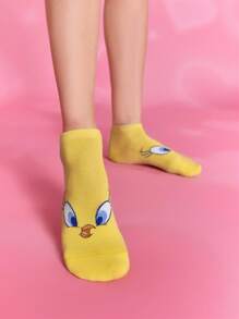 LOONEY TUNES X SHEIN 5 đôi tất cổ ngắn mềm mại, thoáng khí, thấm hút mồ hôi, họa tiết hoạt hình Tweety & Sylvester & họa tiết thời trang, dễ thương, nhiều màu sắc, mũi và gót được gia cố, bền chắc, phù hợp cho cả nam và nữ, mọi mùa, phù hợp với mọi phong cách. - Nhiều màu - Xem 5