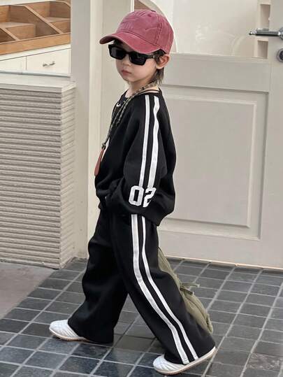 DAZY 儿童秋装男童（幼儿）羊毛卫衣套装，休闲宽松拼色街头风格，秋季