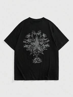 Goth Plus Size Summer Casual Star Print Short Sleeve T-Shirt
