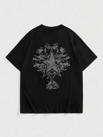 Goth Sommer Lässig T-Shirt in Große Größen mit Sternen Muster, Kurzarm