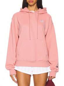 Champion 女士休闲宽松抽绳连帽长袖运动衫 - 粉色 - 查看 1