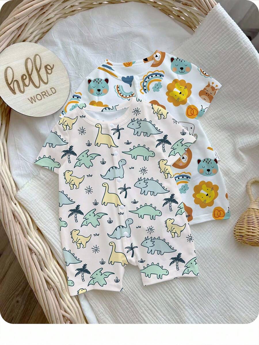 SHEIN Unisex Newborn Printed Romper Suitable For Summer Graphic