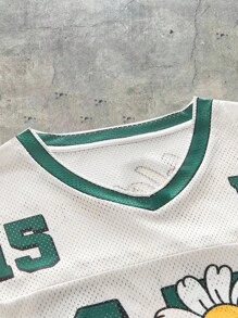 AXEPEAK 男士时尚数字雏菊印花 V 领短袖 T 恤和短裤休闲套装