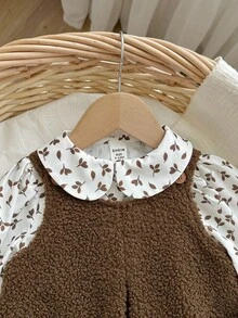 SHEIN Babygirl 可爱百搭兔子图案连衣裙和花卉长袖衬衫套装