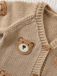 Cozy Pixies 新生女婴宽松休闲简约舒适圆领小熊图案开衫