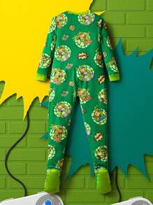TEENAGE MUTANT NINJA TURTLES | SHEIN 男童卡通图案绿色休闲可爱睡衣连体裤 - 彩色 - 查看 2