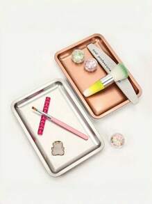 1 件不锈钢化妆品收纳托盘 | 珠宝收纳板 | 医生手术器械托盘 | 美甲配件托盘 | 化妆刷架 | 桌面梳妆台收纳盒 | 返校必需品 | 美容院工具 | 耐用金属托盘，用于珠宝展示、指甲油、化妆品、办公用品 - 彩色 - 查看 5