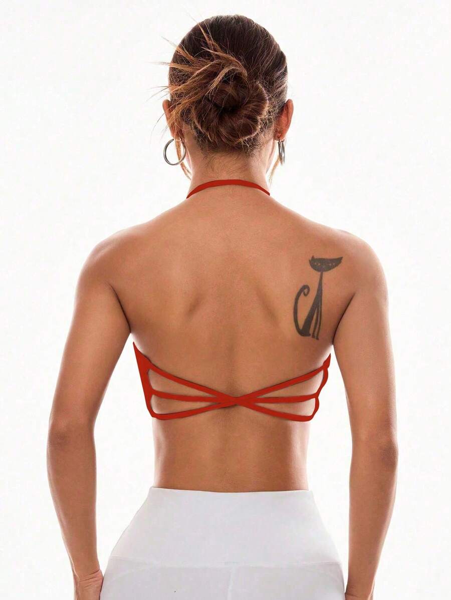 Slayform Slayform Women's Simple Solid Color Wireless Racerback Sports Bra - Red - View 1
