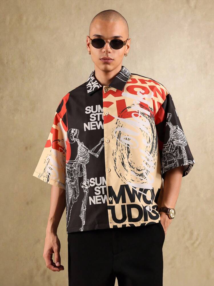 Hemd mit grafischem Print und Skelett-Design zum Knöpfen