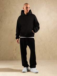 SUMWON Classic Pullover Overhead Hoodie Heavy Weight Sweatshirt Centre Pocket Casual Street Style Basic Essential Autumn Winter Layering Piece Premium Quality Hoodie Plain - Black - View 5