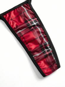 4 件套优雅细肩带格子角色扮演套装过膝袜女学生角色扮演服装，适合狂欢派对 - 紅色 - 查看 3