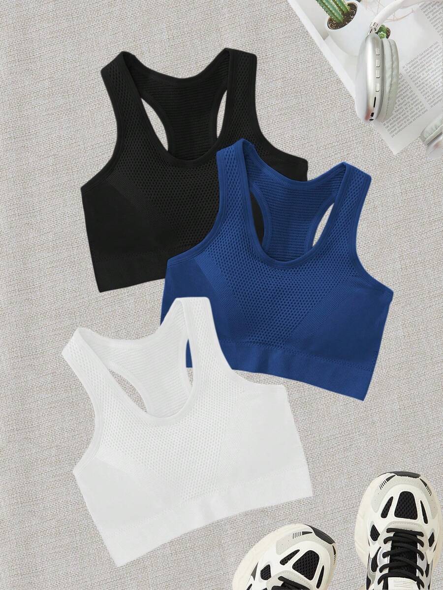 SHEIN Sports 女士无缝运动文胸,纯色,适合日常锻炼 - 彩色 - 查看 1