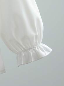 SHEIN 女孩休闲优雅都市通勤学校宽松一字肩无袖背心运动衫和蓝色长袖衬衫裙两件套，适合秋季、冬季、学校、毕业、日常穿着， - 白色 - 查看 6