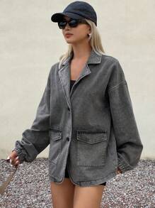 DAZY 女式翻领长袖大口袋牛仔夹克