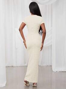 NYA SZN 春季休闲短袖修身节日夏季T恤连衣裙度假朴素春假毕业早午餐婚礼宾客特殊场合新娘晚宴舞会 - 白色 - 查看 2